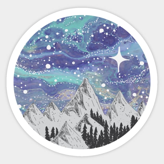 Mountain Circle- Galaxy Sky- Nature Sticker-Cute Sticker-Gifts Sticker by Richardsonh25